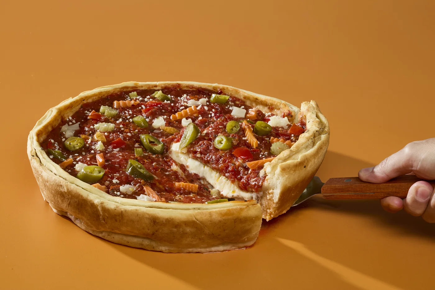 Great Chicago Fire stuffed deep dish cross-section